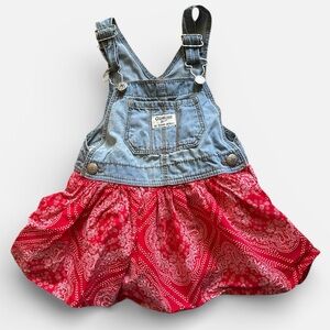 OshKosh Bgosh Girls Denim Jumper Dress Red Bandana Print 2T Paisley Western